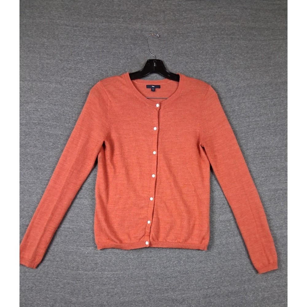 GAP Womens Sweater Small Pink Brown Wool Blend Cardigan Light Preppy Academia